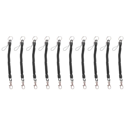 8X Lobster Clasp Black Spring Stretchy Coil Cord Strap Keychain Key Chain Rope