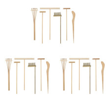 3X Japanischer Zen Garten Rechen Bambus Werkzeug Set, Holz Sandkasten Sandspiel Therapie Spielzeug Set für Spirituelle Friedensmeditation