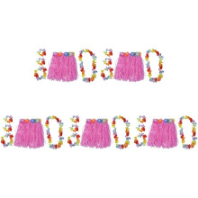 5X Ensemble Rose Enfants Hawaienne Hula Herbe Jupe Luau Parti