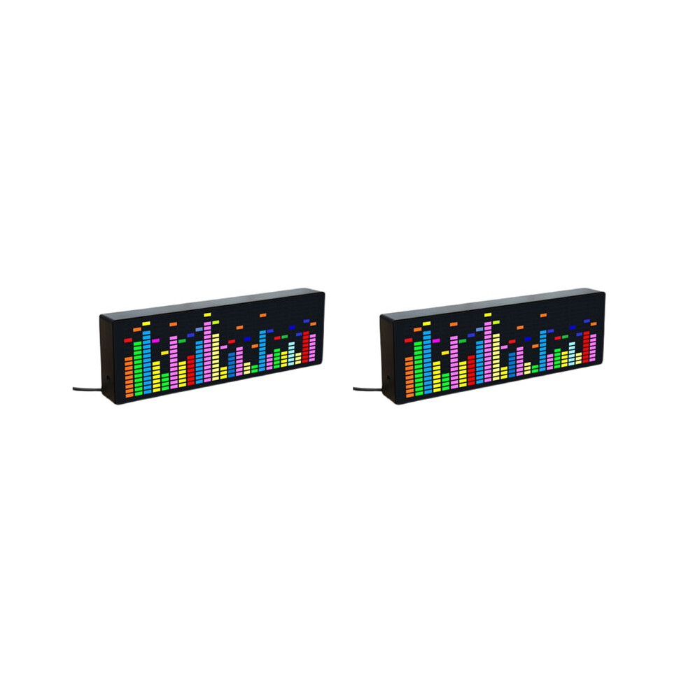 2X Led Music Spectrum Rhythm Lights Voice Sensor 1624 Rgb Atmosphere Level Indicator With Clock Display(Wire Control) 6033566113086