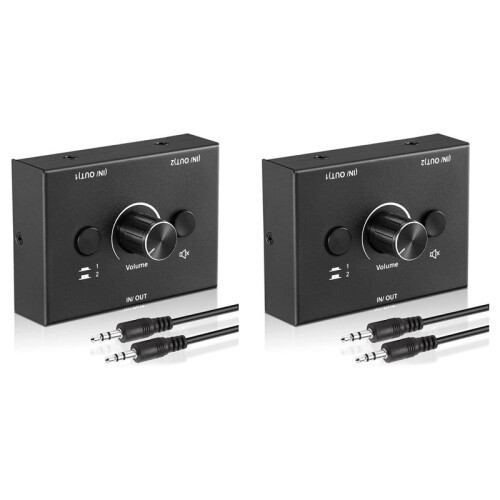 2 Set 3.5mm Audio Switcher, 2 Input 1 Output/1 Input 2 Output Audio Splitter Switcher, Switcher Box,One-Key Mute Button
