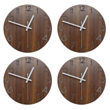 4pcs 12 Inch Vintage Arabic Numeral Design Rustic Country Tuscan Style Wooden Decorative Round Wall Clock