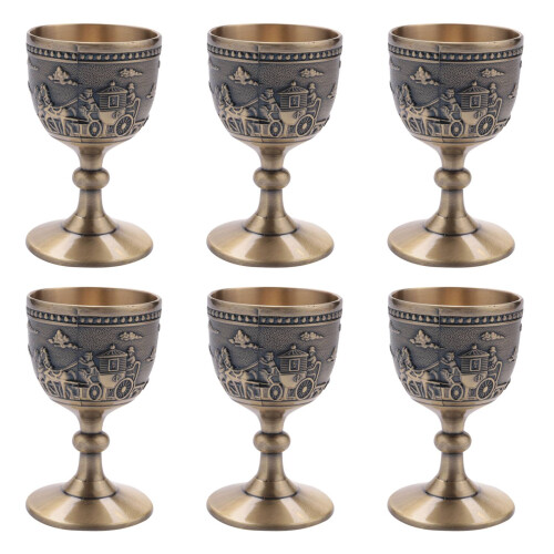 6X Classical Metal Wine Cup Handmade Small Goblet Household Copper Wine Glass Carving Pattern 1