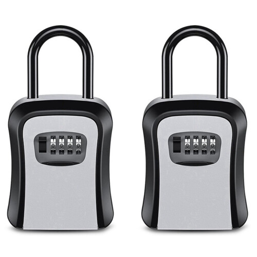 2X Outdoor Password Key Boxs Extended Locking Hook Steel Wire Hanging Key Storage Waterproof Key 4 Digit Code Box Grey