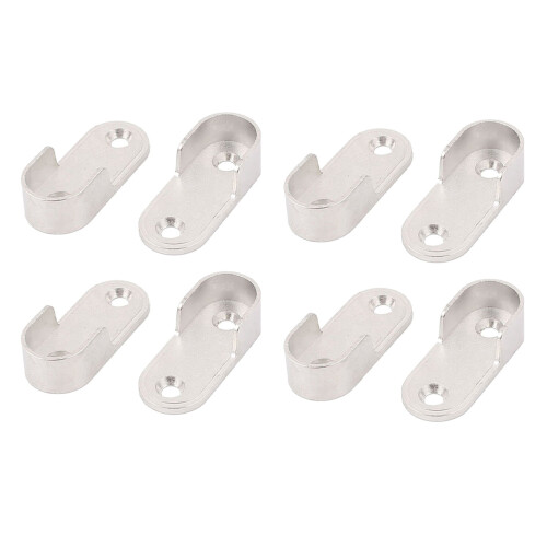 8X Oval Wardrobe Hanging Rail Rod End Bracket Support Silver Tone 1