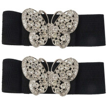2X Femmes Strass Papillon Crochet Boucle Noir Elastique Bandage Abdominal Ceinture