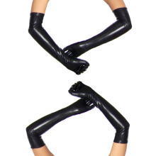 2X Guantes Negros Largos de Cuero Optico Talla Unica - Negro