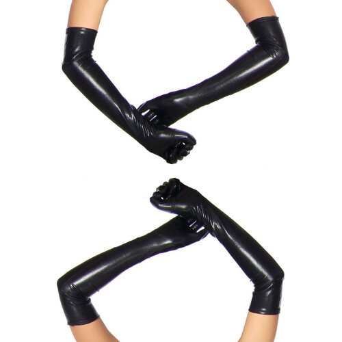 2X Lange Optische LEDerhandschuhe Einheitsgroesse Schwarz - Schwarz