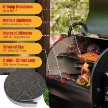 2 Pack 10 FT Smoker Gasket Seal -1/2in 1/8in Hi-Temp Grill Gasket - Self Stick Fire Smoker Seal - Tape for Nomex BBQ Lid