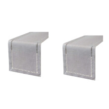 2X Hand Hemstitched Dining Table Runner Dresser Scarves, Silver Thread Interweaving (Light Gray, 12 x 72 Table Runners)