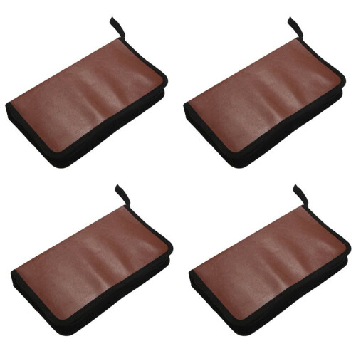 4X 80-Discs Portable Leather Storage Bag Zippered Storage Case for CD DVD Hard Disk Album - Brown