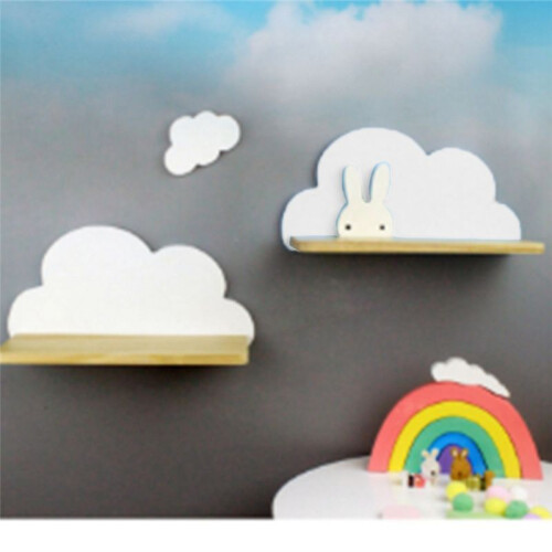 Wall Shelf Cloud Mount Rack Storage Wood Decor Mounted Folding Shape Wooden Shelving 2