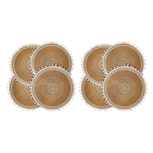 Set de 8 Sets de Table Ronds, Tapis de Table en Jute Tissé Boho ûrPompon (Boule Blanche)