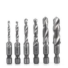 6Pcs M3 M4 M5 M6 M8 M10 High Speed Steel 4341 Titanium Plated Composite Tap Drill and Tap Integrated Machine Tap
