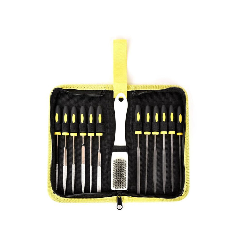 13Pcs Needle Files Set,6 Diamond Files & 6 Steel File Sets And Cleaning Brush & Case With Handle 6031503623230