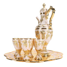 Vintage Zinc Alloy Turkish Coffee Pot Cup Set - Gold & White, 6 pcs