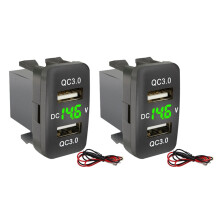 2X Car Dual USB3.0 Fast Charge with Display Voltmeter Black and Green Voltage Car Charger for