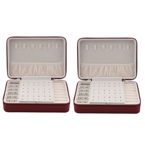 2X Korean Style Jewelry Box Organizer Display Storage Leather Large  Mirror Multi-Function Red