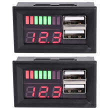 2X Voltmetro Digitale 12V Voltmetro Pannello Batteria per Auto Moto USB 5V 2A Uscita