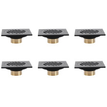 6pcs 4 Inch Square Shower Drain with Removable Cover Grate, Brass Anti Clogging and Odor Point Floor Drain Assembly