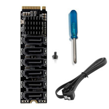 4X M.2 MKEY PCI-E Riser Card M.2 NVME to SATA3.0 PCIE to 6Gpbsx6-Port Expansion Card ASM1166 Support PM Function