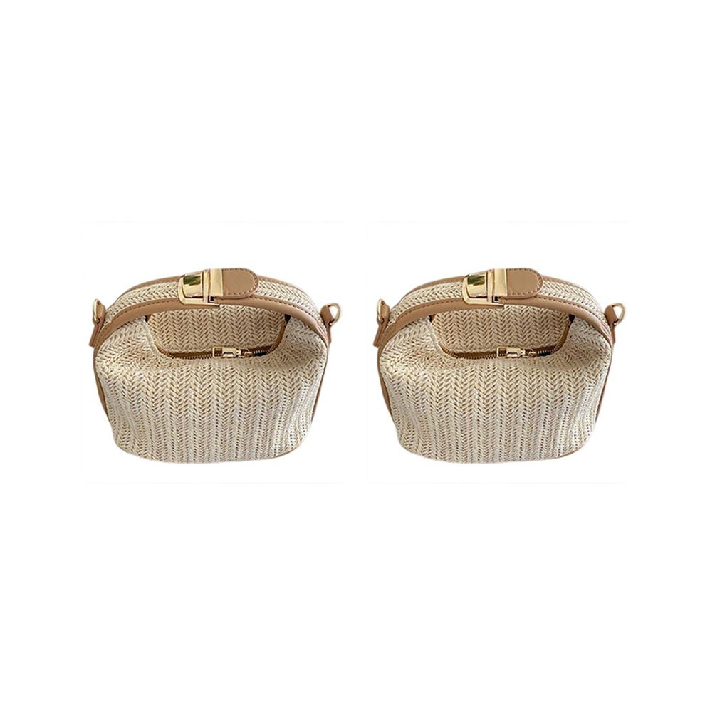 2X Women Straw Crossbody Bag For Bohemian Small Knitting Summer Purse And Handbag Vacational Bucket Beach Bags 6034040535080