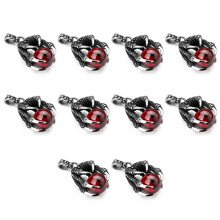 10X Collier en Acier Inoxydable de Pendentif en Forme de Patte de Gragon Incruste Perle Rouge Du Style Gothique pour Hommes, 23 Pouces de Chaine
