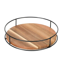 Non-Skid Wood Turntable Organizer for Cabinet, Pantry, Kitchen Countertop, Refrigerator, Spice Rack, Carbonized Black