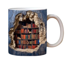 3D Bookshelf Mug a Library Shelf Cup, Space Design Multi-Purpose Ceramic Mug, 3D White Mug,A