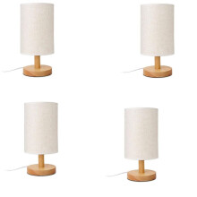 4X DC5V Round Bedside Table Lamp Nightstand Lamp with Fabric Shade and Solid Wood for Bedroom, Living Room Modern Office