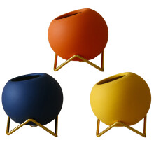 Small Flower Vase Set of 3, Modern Ceramic Vase for Living Room Decor Yellow Orange Round Vase for Faux Flowers