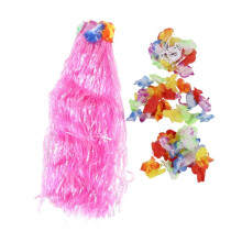 6 Set Hawaiian Grass Skirt Flower Hula Lei Wristband Garland Fancy Dress Costume -