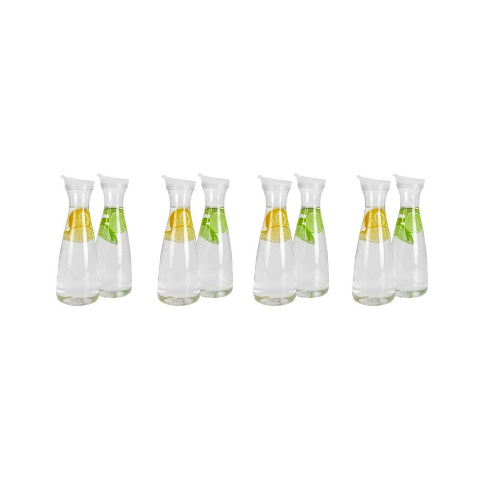 Semoic White 8Pcs 1L Plastic Water Carafes With Flip Tab Lids- Food Grade & Recyclable Shatterproof Pitchers - Juice Jar