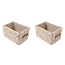 2X Cesta de Almacenamiento Tejida Manual Cestas de Mimbre para Lavandería Hechas A Mano Organizador de Artículos Diversos Ropa Juguetes Contenedor