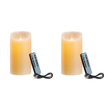 2X LED-Ljus, Flimrande Flamlösa Ljus, Laddningsbart Ljus, äkta Vaxljus med Fjärrkontroll, 10 cm A