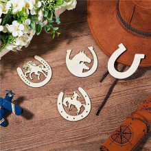 192 Pcs Horseshoe Shape Wood Cutouts for Crafts Unfinished Wooden Horseshoes Small Cowboy Party Decorations
