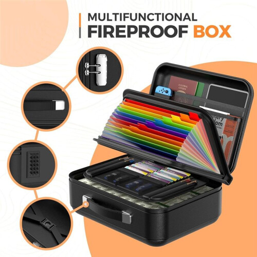 Fireproof Document Box with Combination Lock, Fireproof Water Hard Case Safe Box for Important Documents Certificates 2