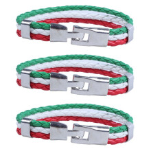 3X Jewelry Bracelet, Italian Flag Bangle, Leather Alloy, for Men's Women, Green White Red (Width 14 mm, Length 21.5 cm)