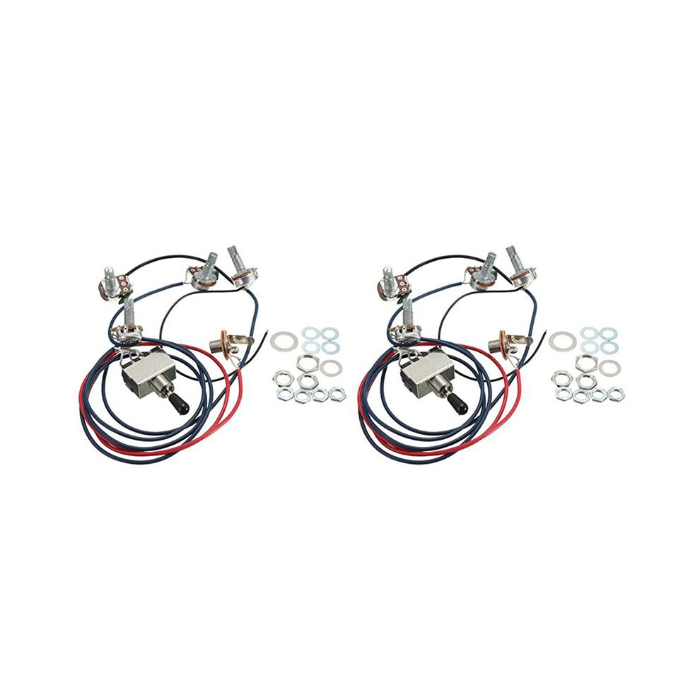 2X Lp Electric Guitar Pickups Wiring Harness Kit 2T2v 500K Pots 3 Way With Jack Black Cap 6033193014503