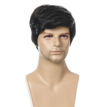 5X Fashion Wig Short Black Male Straight Synthetic Wig for Men Hair Fleeciness Realistic Natural Black Toupee Wigs