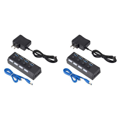 2X USB 3.0 Power Adapter 4  Multi USB Splitter Hub 3.0USB Hub 50CM Cable Hub Docking Station US Plug 1