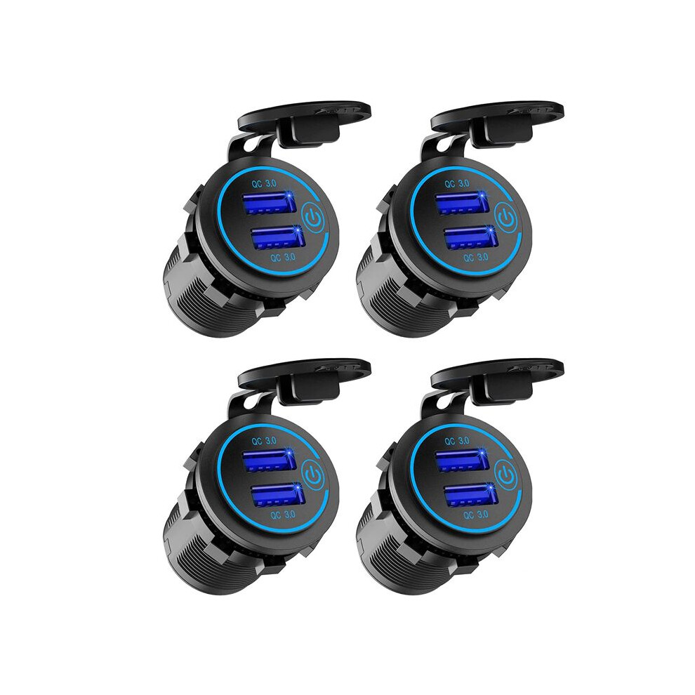 4X 12V Usb Outlet, Dual Qc 3.0 Usb Car Charger With ,36W Usb Waterproof Power Outlet Charger(With 1.1Inch Puncher) 4712109246383
