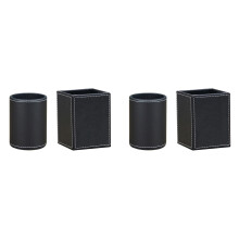 4Pack PU Leather Pens Pencils Holder Cup Desktop Stationery Organizer Case Office Accessories Container Box Black