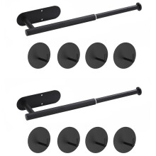 2X Toalheiro Sem PerfuraçãO Toalheiro ExtensíVel para Colagem para Banheiro e Cozinha, Porta Toalha de Chá Na Parede, Preto