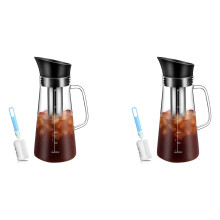 2X Cold Brew-Kaffeemaschine, Eiskaffeemaschine, Cold Brew-Teekrug, Langlebiges Glas und Luftdichter Deckel, Kaffeekanne 1,2 L