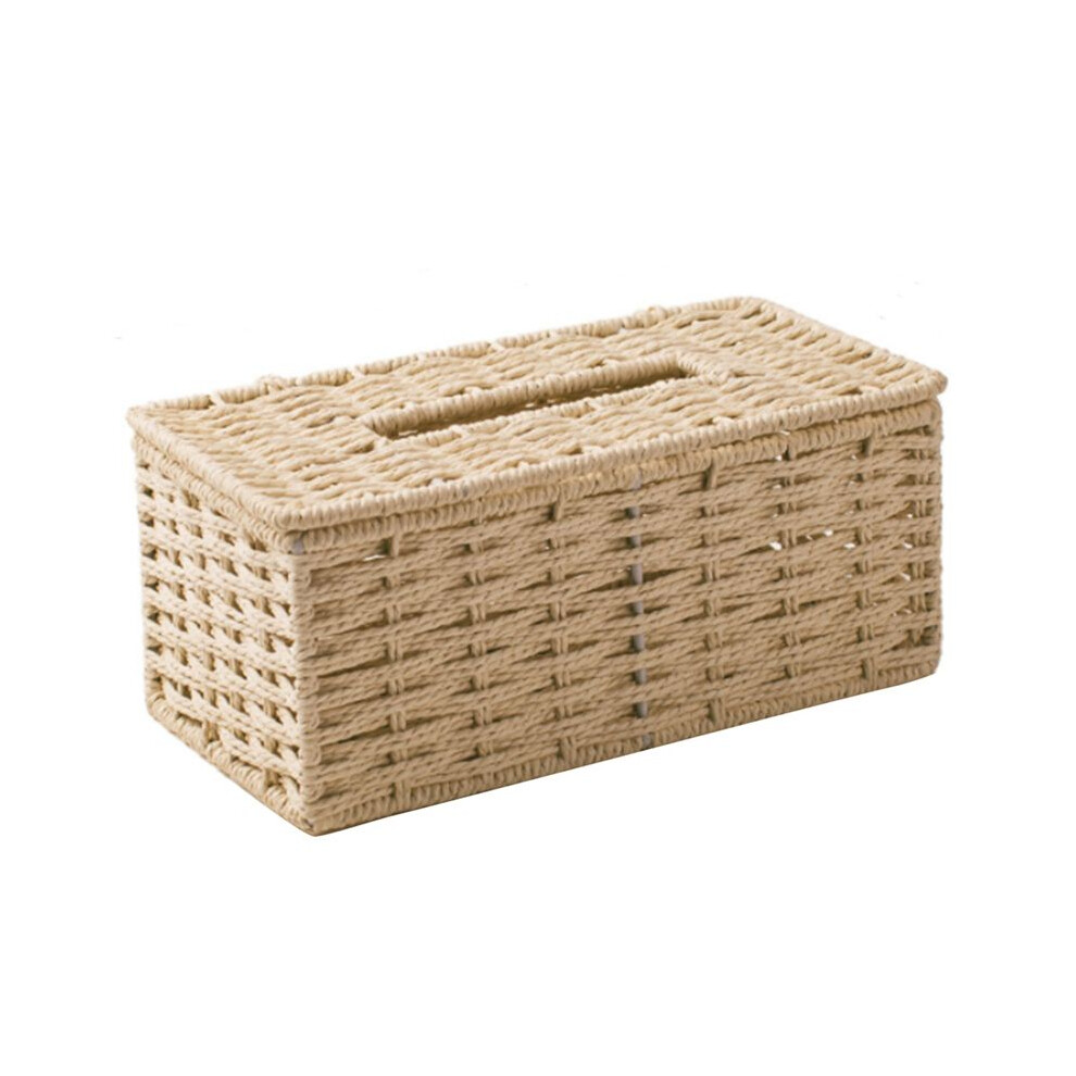 5X Rattan Tissue Box, Vintage Napkin Holder, Case Clutter Storage Container Cover, Living Room Desk Decoration (Beige) Beige Brecantia