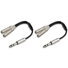 2pcs 6.35mm 1/4 Inch Stereo Jack Splitter Cable Adapter Lead Plug to Double 6.35mm Sockets