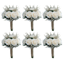 6X Bridal Bouquets for Wedding, Artificial Rose Flower Bouquet Bridesmaid Holding Flower, Flower Girl Bouquet