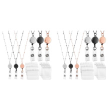 Retractable Badge Scroll Lanyard with ID Card Holder, 6Pcs Beaded Badge Lanyard Necklace with 12 Business Card Holders A