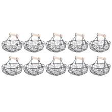 10X Holzgriff Metall Retro Korb Tragbare Multifunktions Gemüse Obst Ei Lebensmittel Praktische Ablagekorb Organizer Schwarz